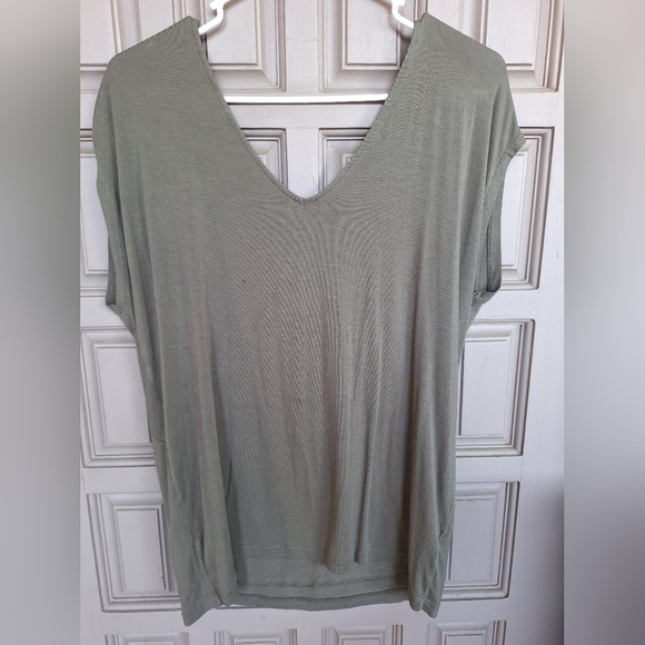 Tahari T Deep V Neck SzL Sleeveless Knot Front Sage Green Front/Back Reversible - Picture 2 of 9